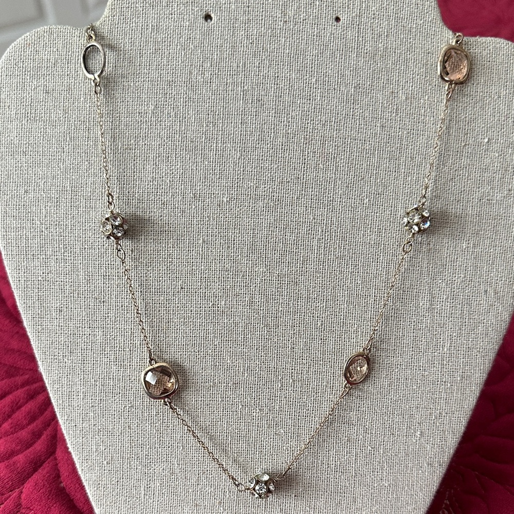 Antique Gold tone Necklace with Crystal Accents